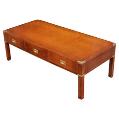 Used Beautiful Large Yew Wood  Military Campaign Coffee Table 