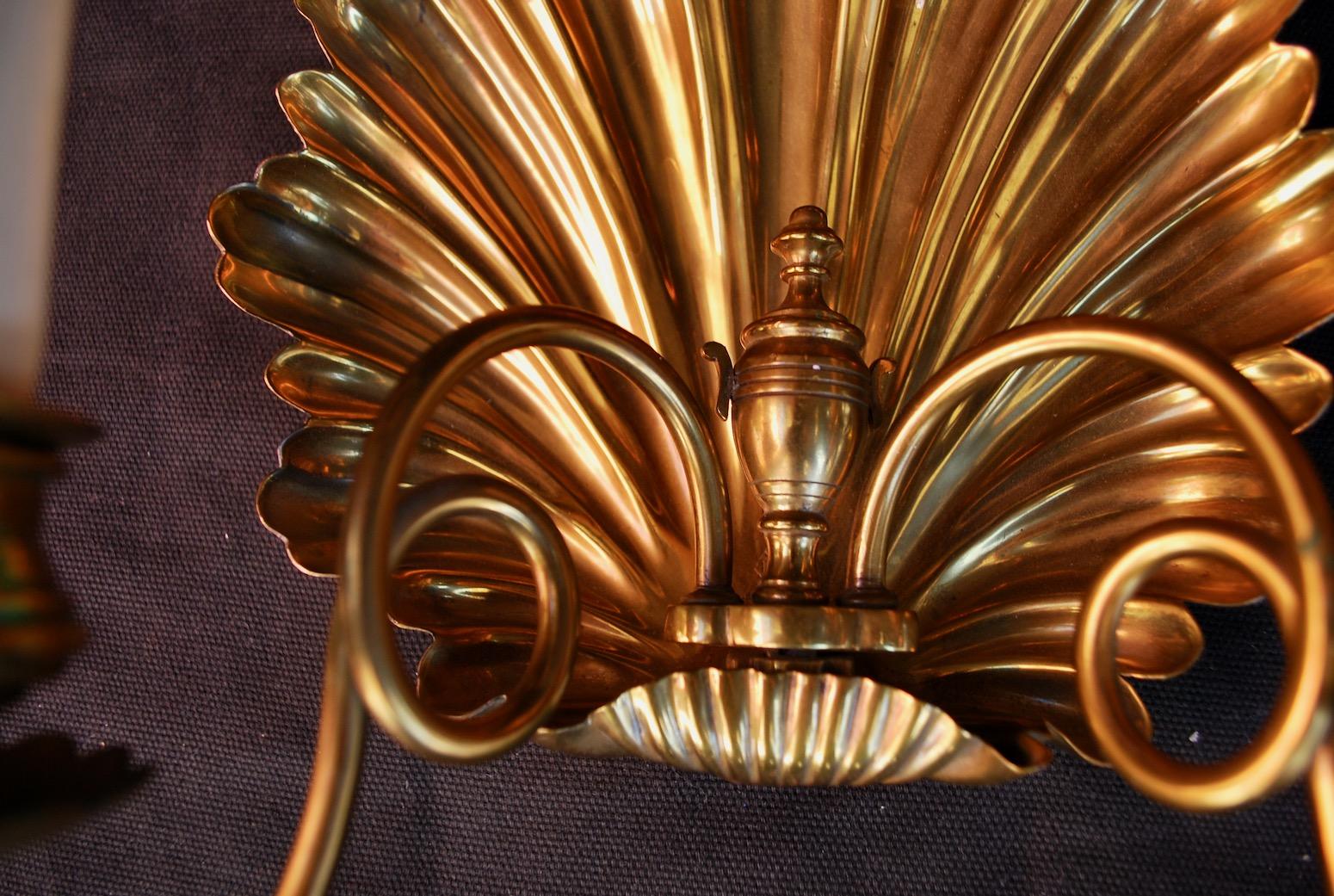 Beautiful Late 19th Century Brass Shell Sconces 1