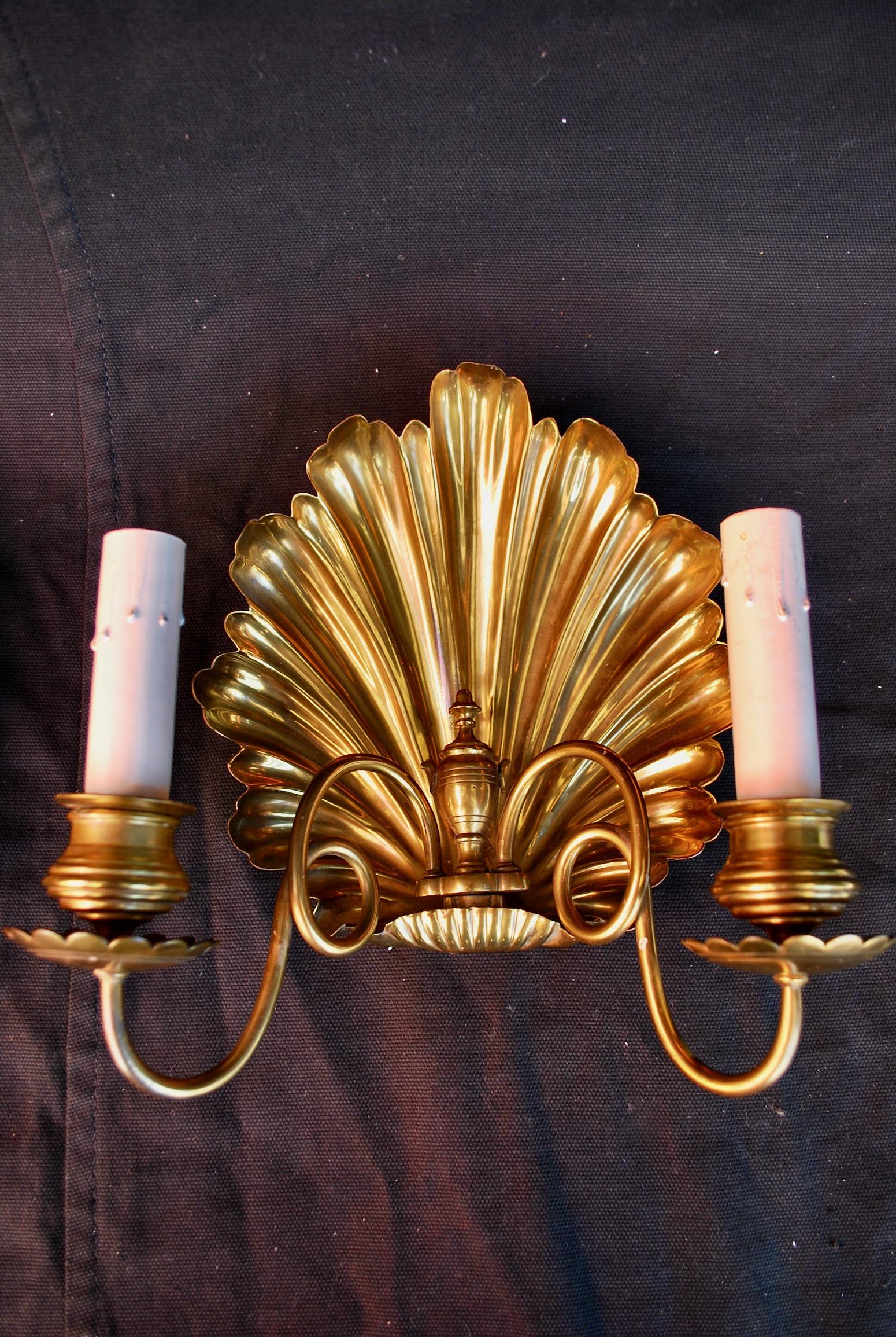 Beautiful Late 19th Century Brass Shell Sconces 2