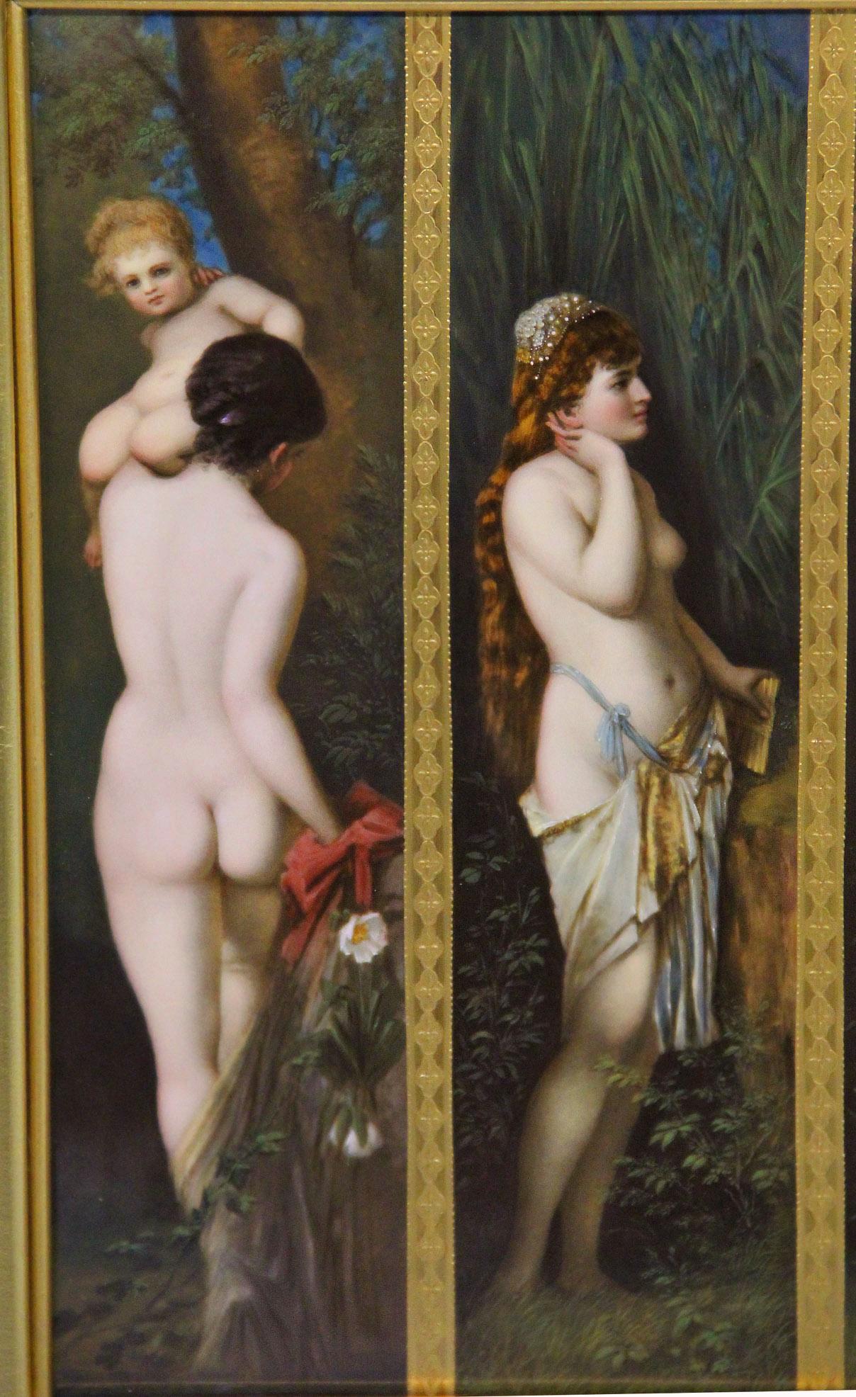 Preciosa placa de porcelana de finales del siglo XIX K.P.M. Berlin estilo Viena 5 Sentidos Alemán en venta