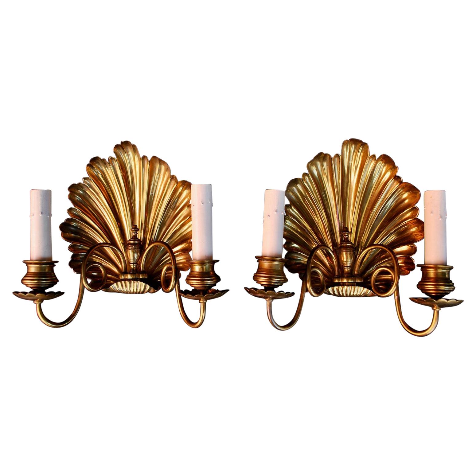 Beautiful Late 19th Century Brass Shell Sconces