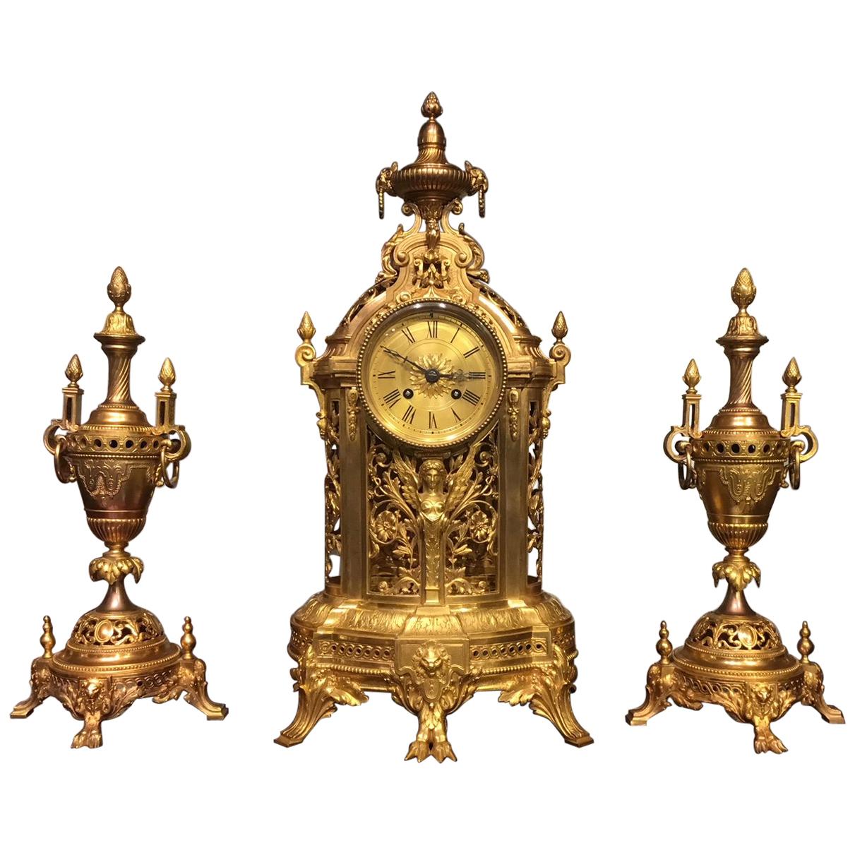 Beautiful Late 19th Century French Ormolu Clock Garniture