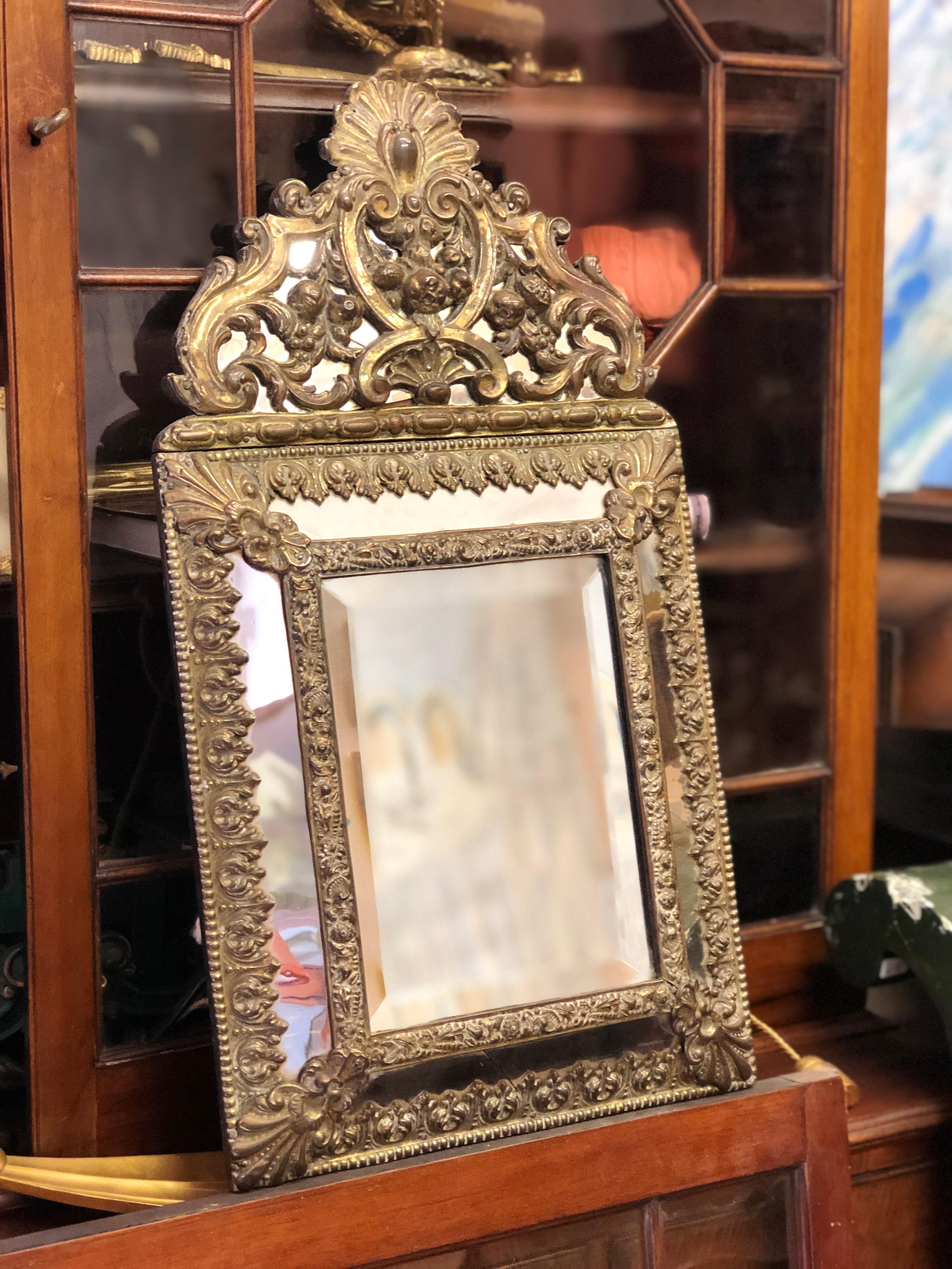 Beautiful Late 19th Century French Richly Decorated Brass Mirror In Good Condition For Sale In Sofia, BG