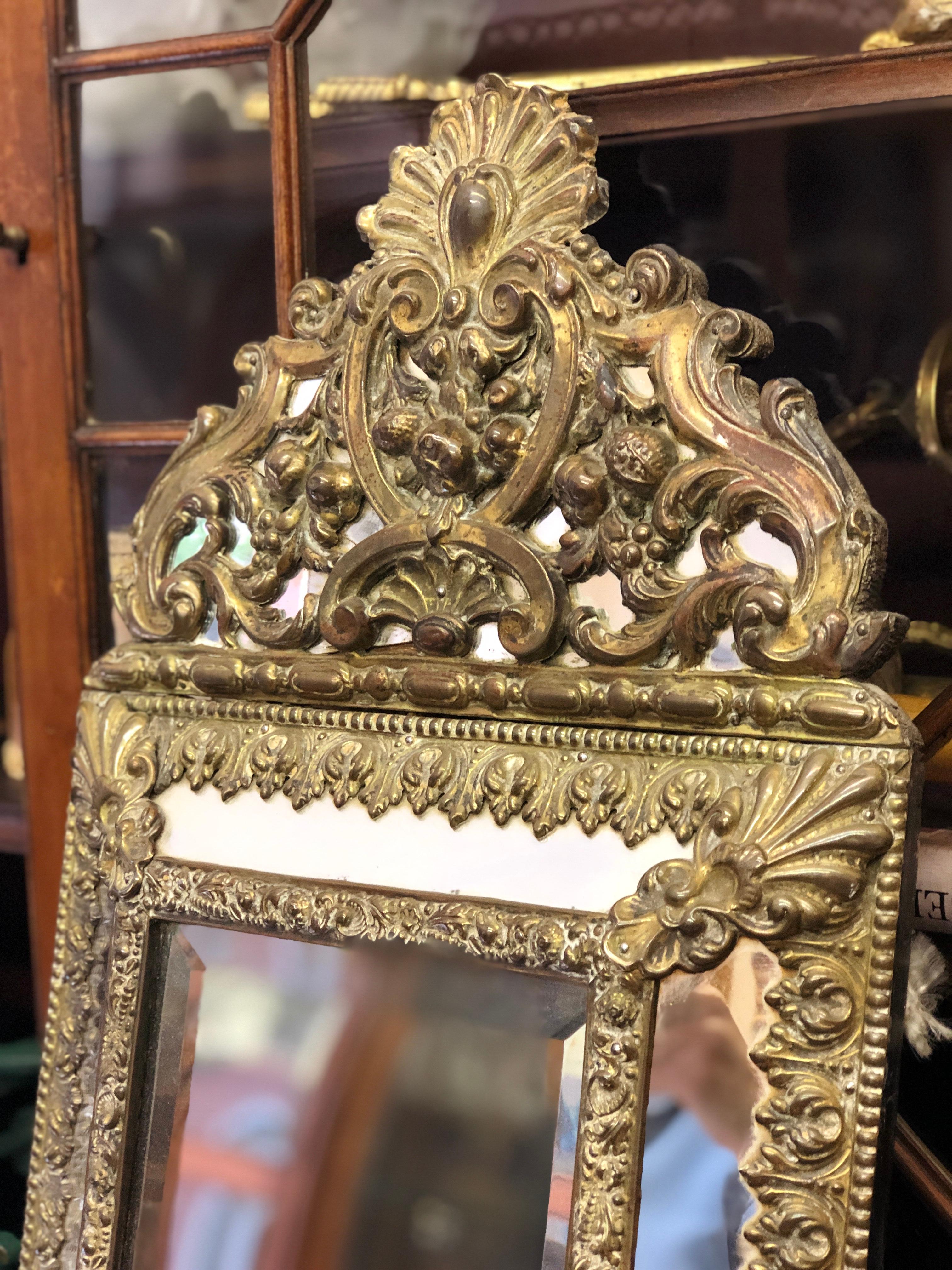 Beautiful Late 19th Century French Richly Decorated Brass Mirror For Sale 1