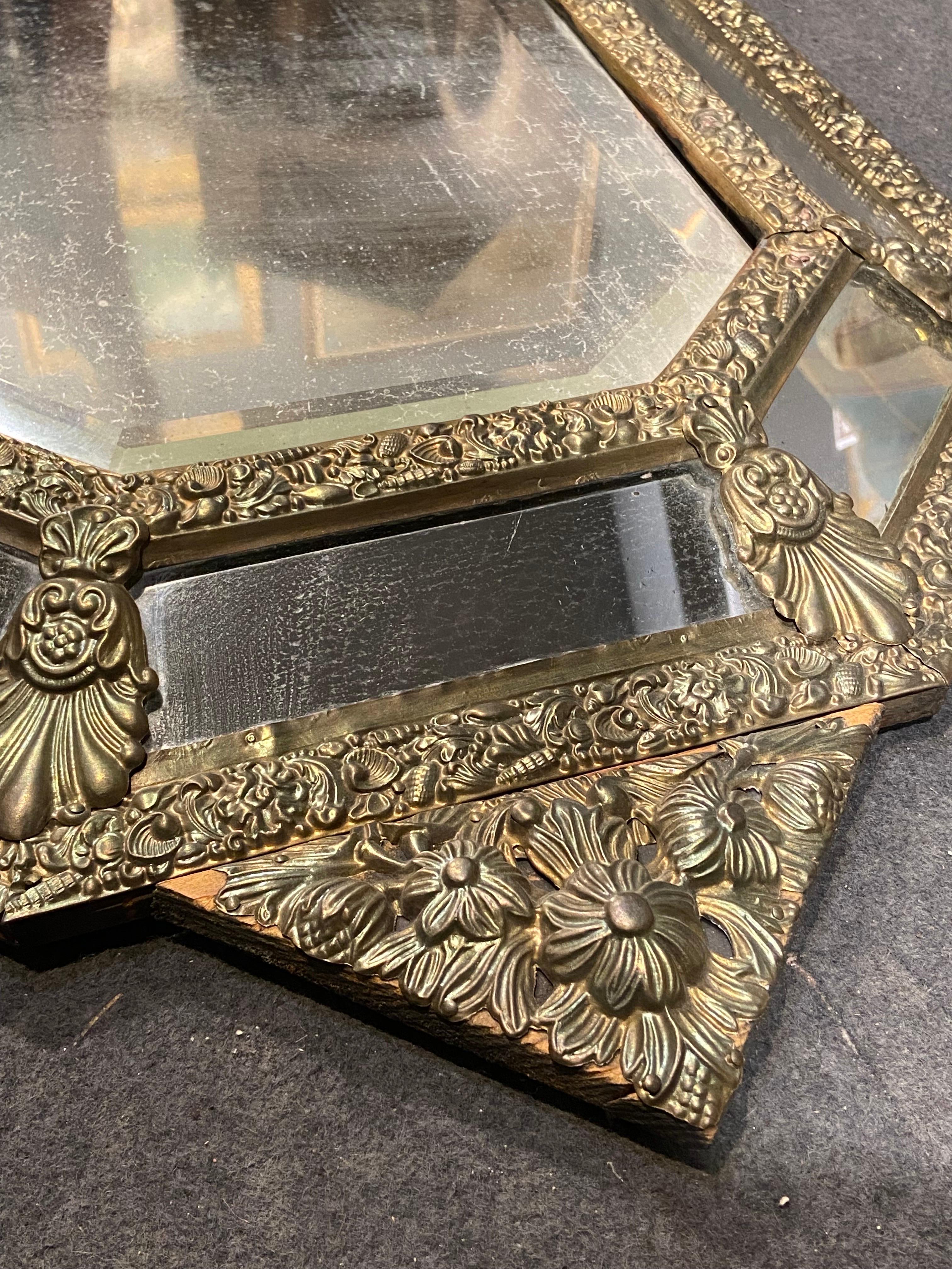 Hand-Carved Beautiful Late 19th Century French Richly Decorated Hand Carved Brass Mirror For Sale