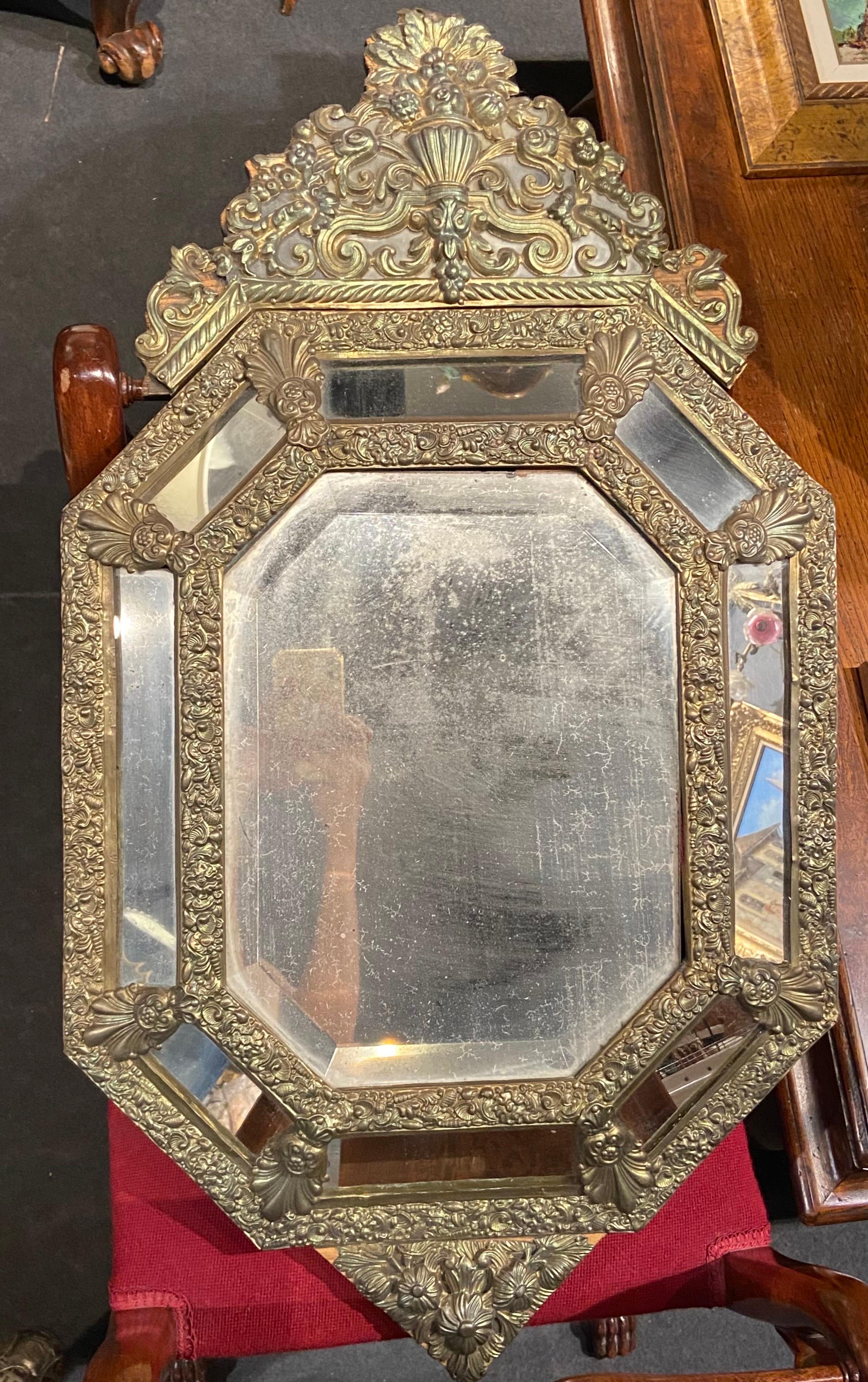 Beautiful Late 19th Century French Richly Decorated Hand Carved Brass Mirror For Sale 2