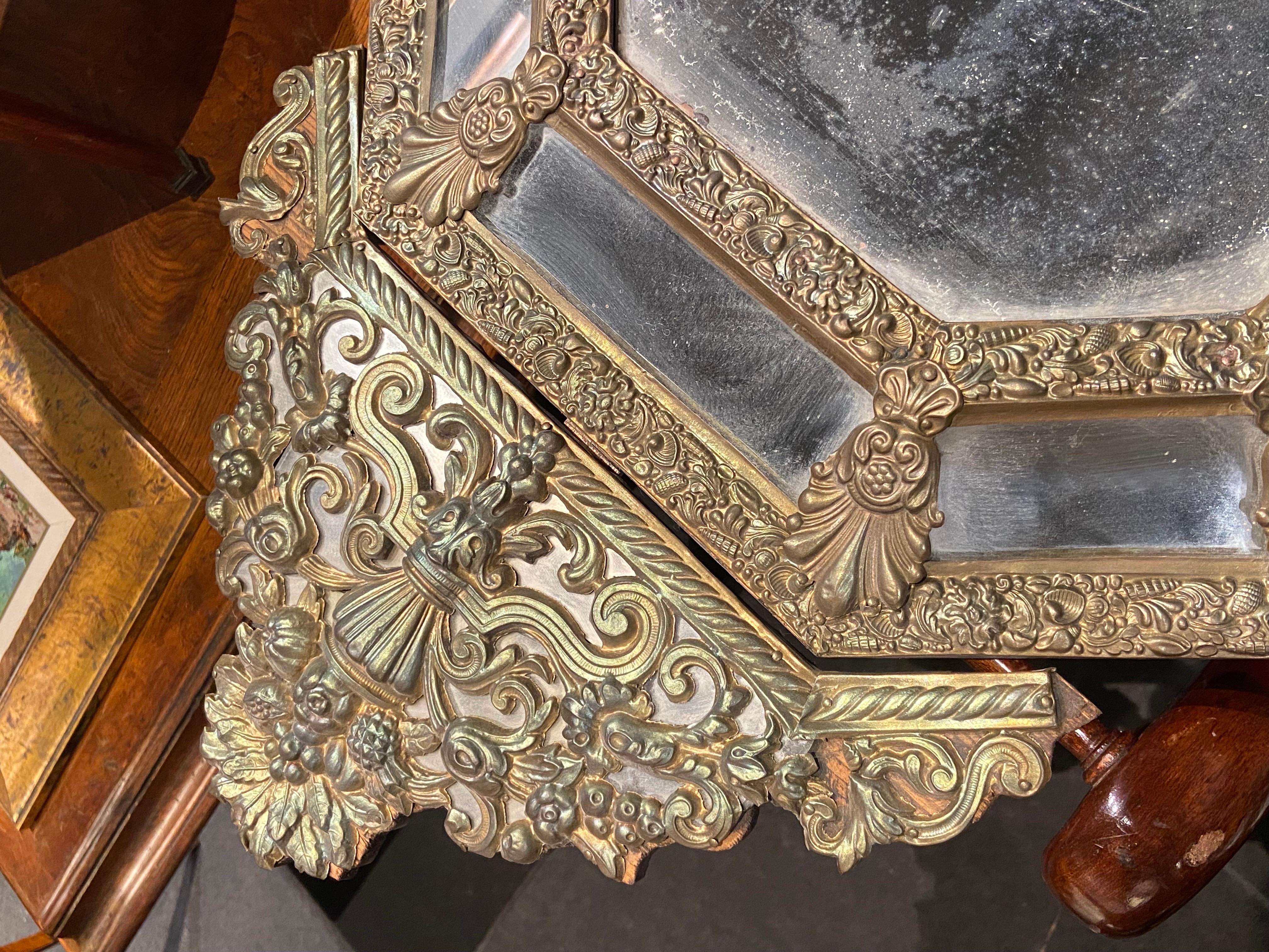 Beautiful Late 19th Century French Richly Decorated Hand Carved Brass Mirror For Sale 4