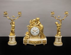 Beautiful Late 19th Century Gilt Bronze and Marble Clock Set – Lieutaud Paris