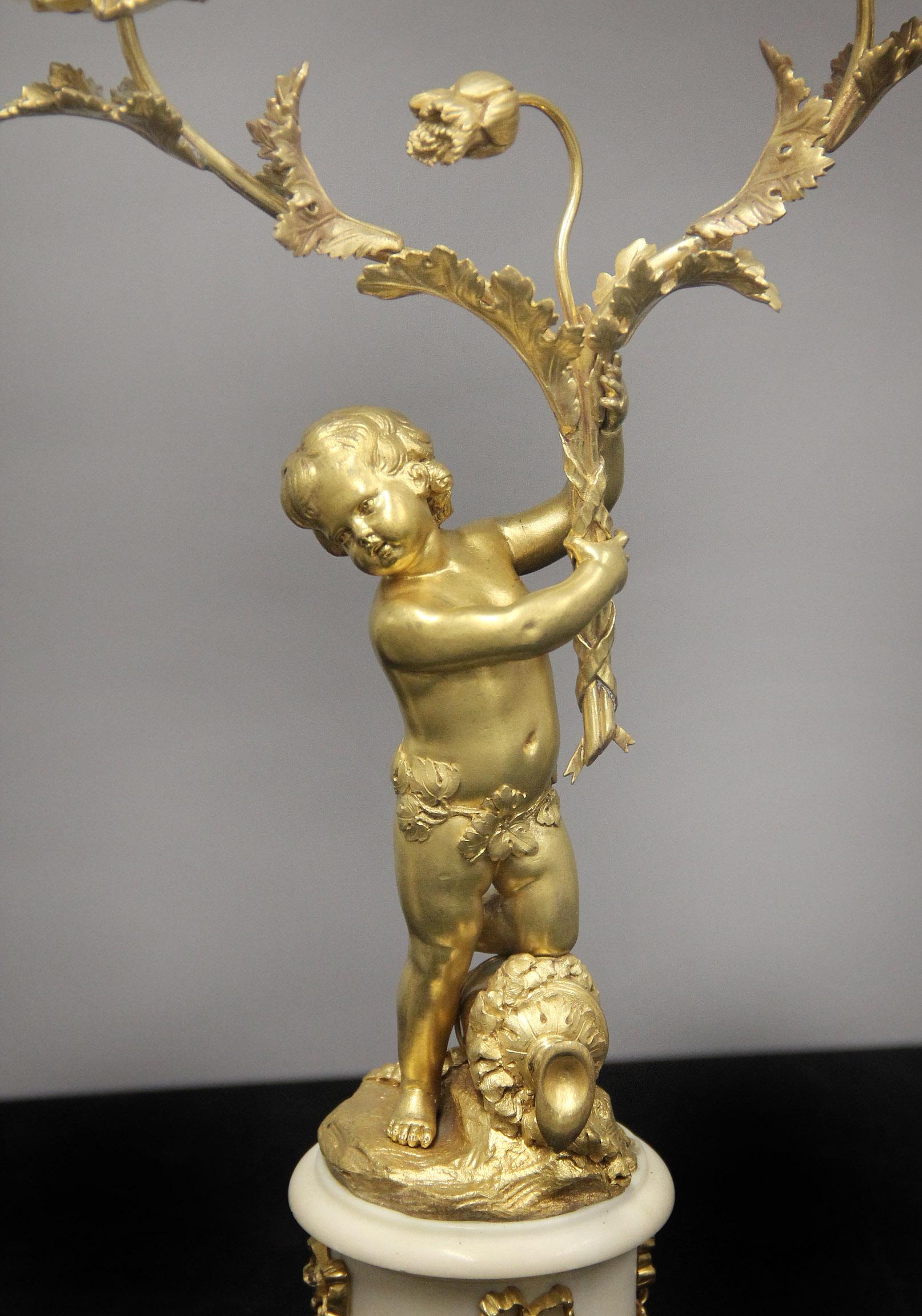 Beautiful Late 19th Century Gilt Bronze and Marble Clock Set – Lieutaud Paris In Good Condition For Sale In Long Island City, NY