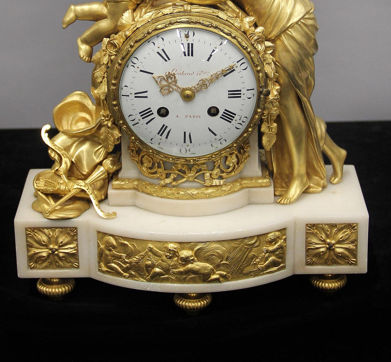 Beautiful Late 19th Century Gilt Bronze and Marble Clock Set – Lieutaud Paris In Good Condition For Sale In Long Island City, NY