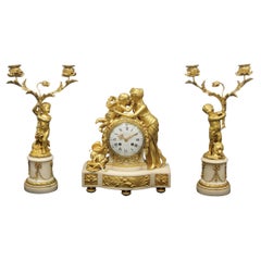 Antique Beautiful Late 19th Century Gilt Bronze and Marble Clock Set – Lieutaud Paris