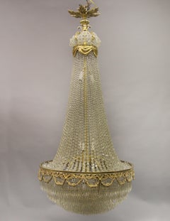 Beautiful Late 19th Century Gilt Bronze Beaded Fourteen Light Crystal Chandelier
