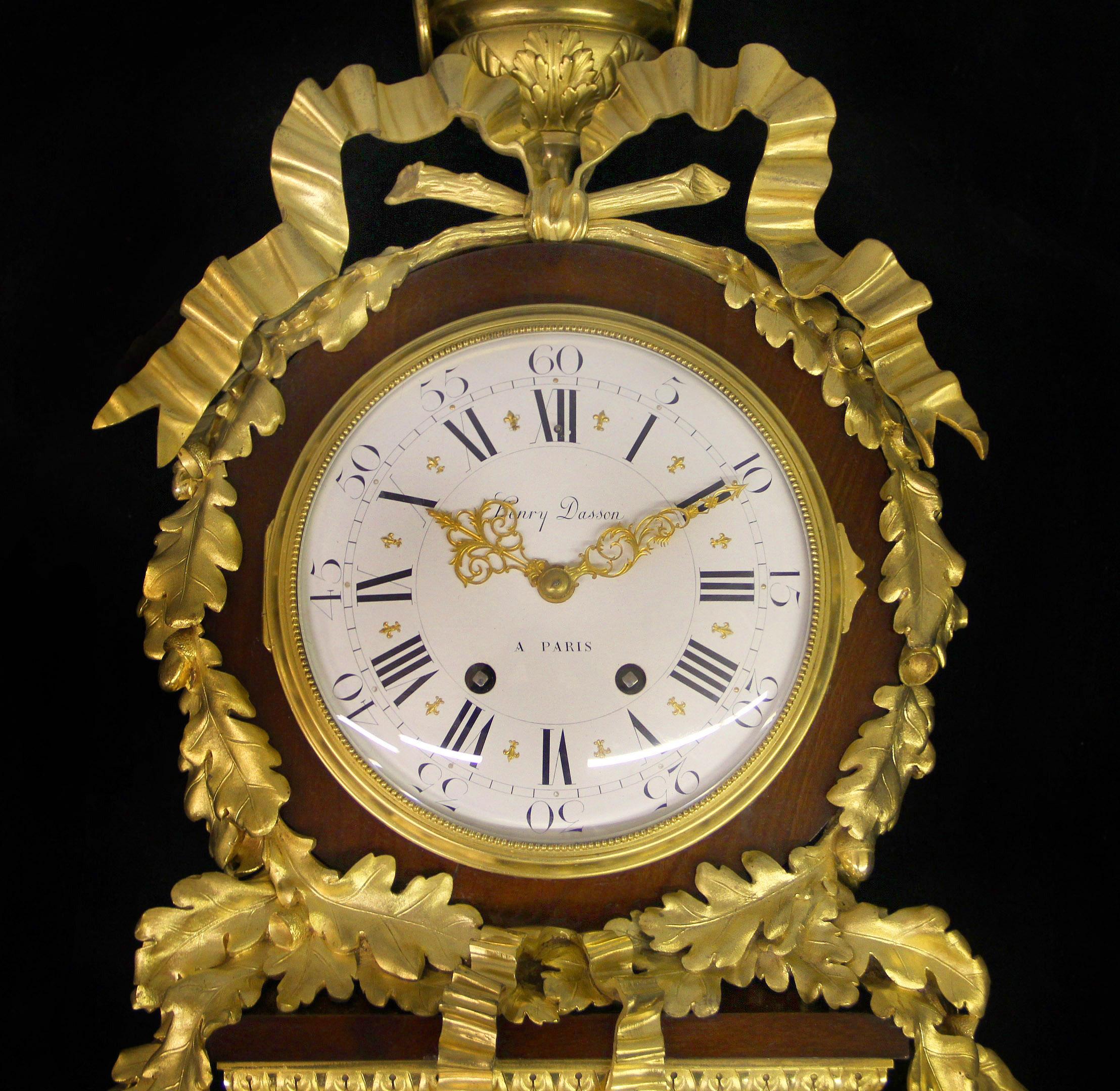 French Beautiful Late 19th Century Gilt Bronze Mounted Cartel Clock by Henry Dasson
