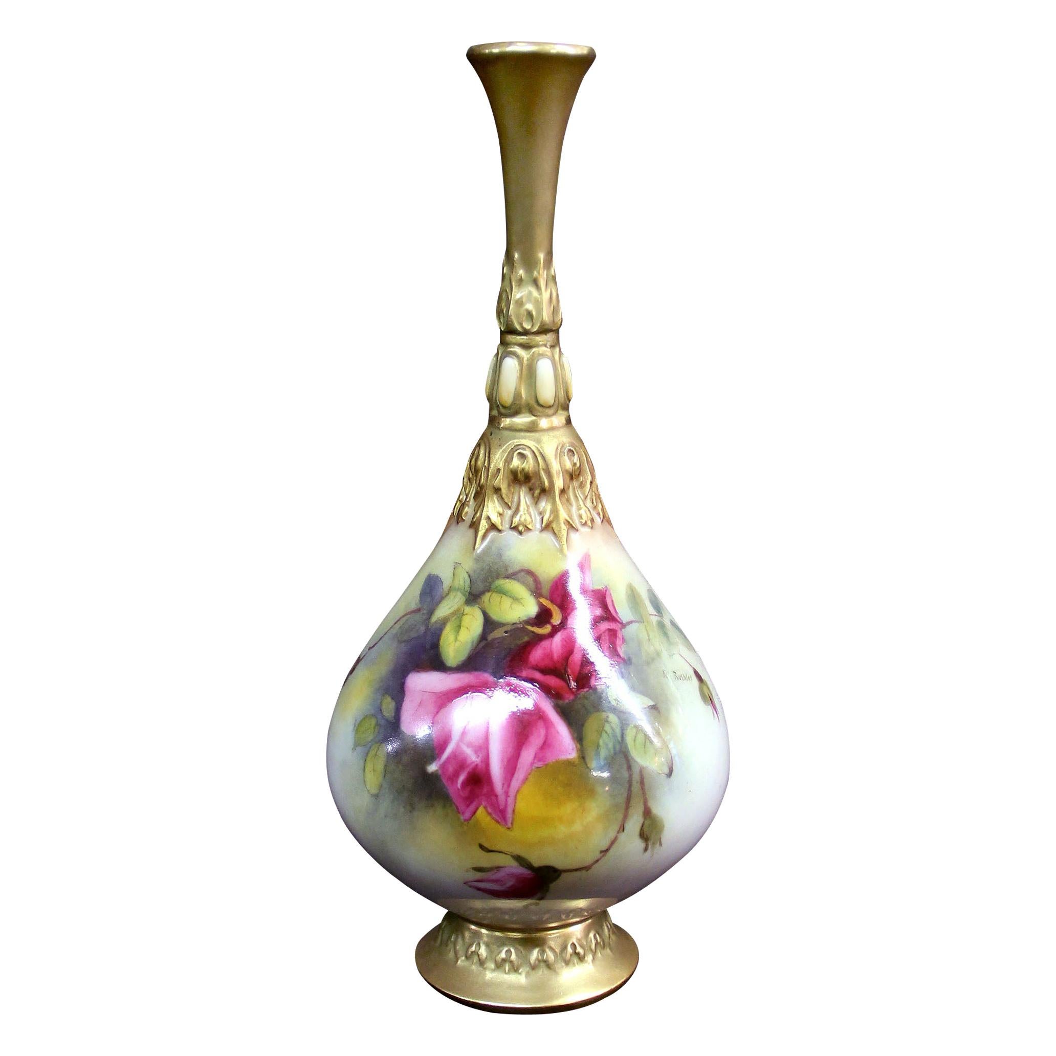 Beautiful Late 19th Century Hand Painted Royal Worcester Porcelain Flower Vase