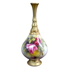 Bellissimo vaso da fiori in porcellana Royal Worcester dipinto a mano della fine del XIX secolo