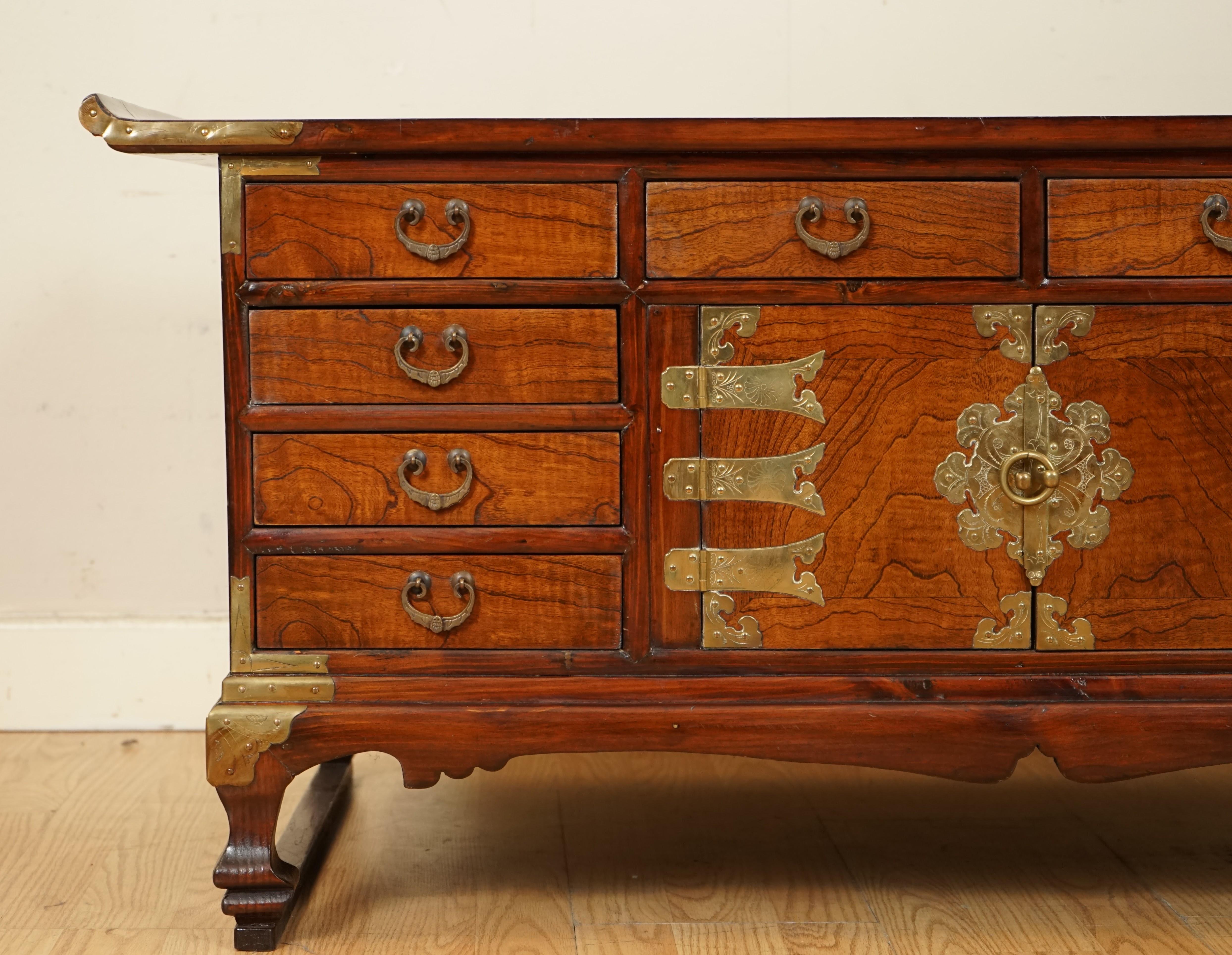 Beautiful Late 19th Century Korean Elm Coffee Table with Lots of Drawers 2
