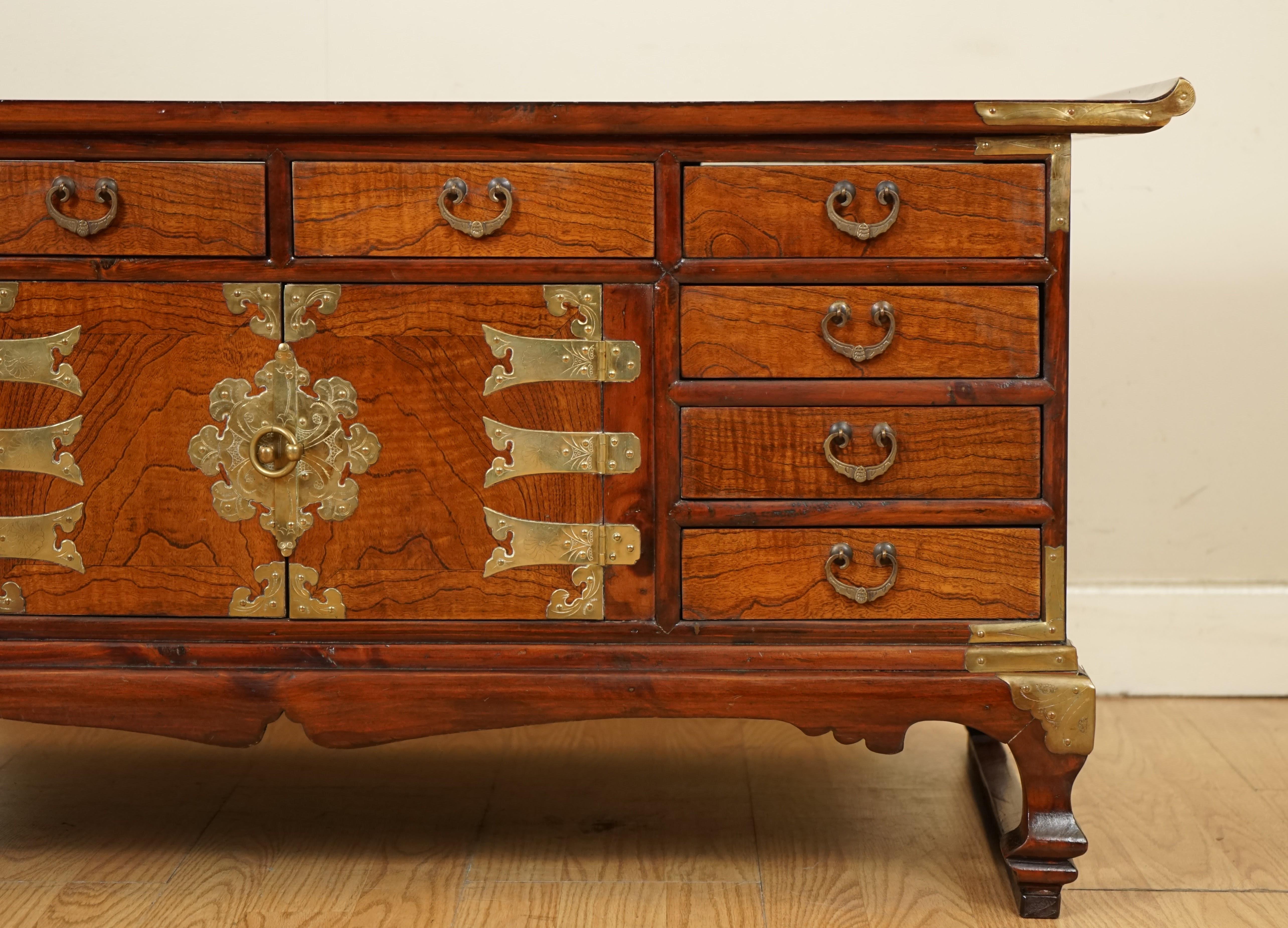 Beautiful Late 19th Century Korean Elm Coffee Table with Lots of Drawers 3