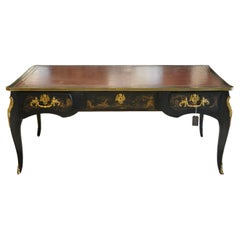 Beautiful Late 19th Ct. French Leather Top Bureau Plat with Chinoiserie Design