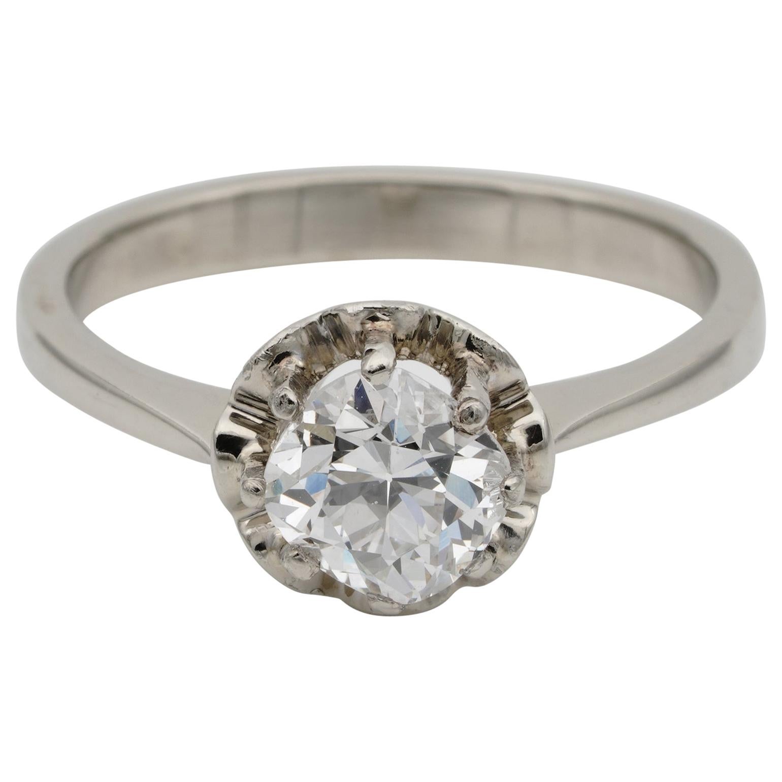 Beautiful Late Art Deco 1.10 Carat Cushion Diamond Solitaire Ring For Sale