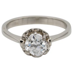 Beautiful Late Art Deco 1.10 Carat Cushion Diamond Solitaire Ring