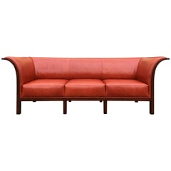 Beautiful Leather and Mahogany Sofa in the Style of Frits Henningsen
