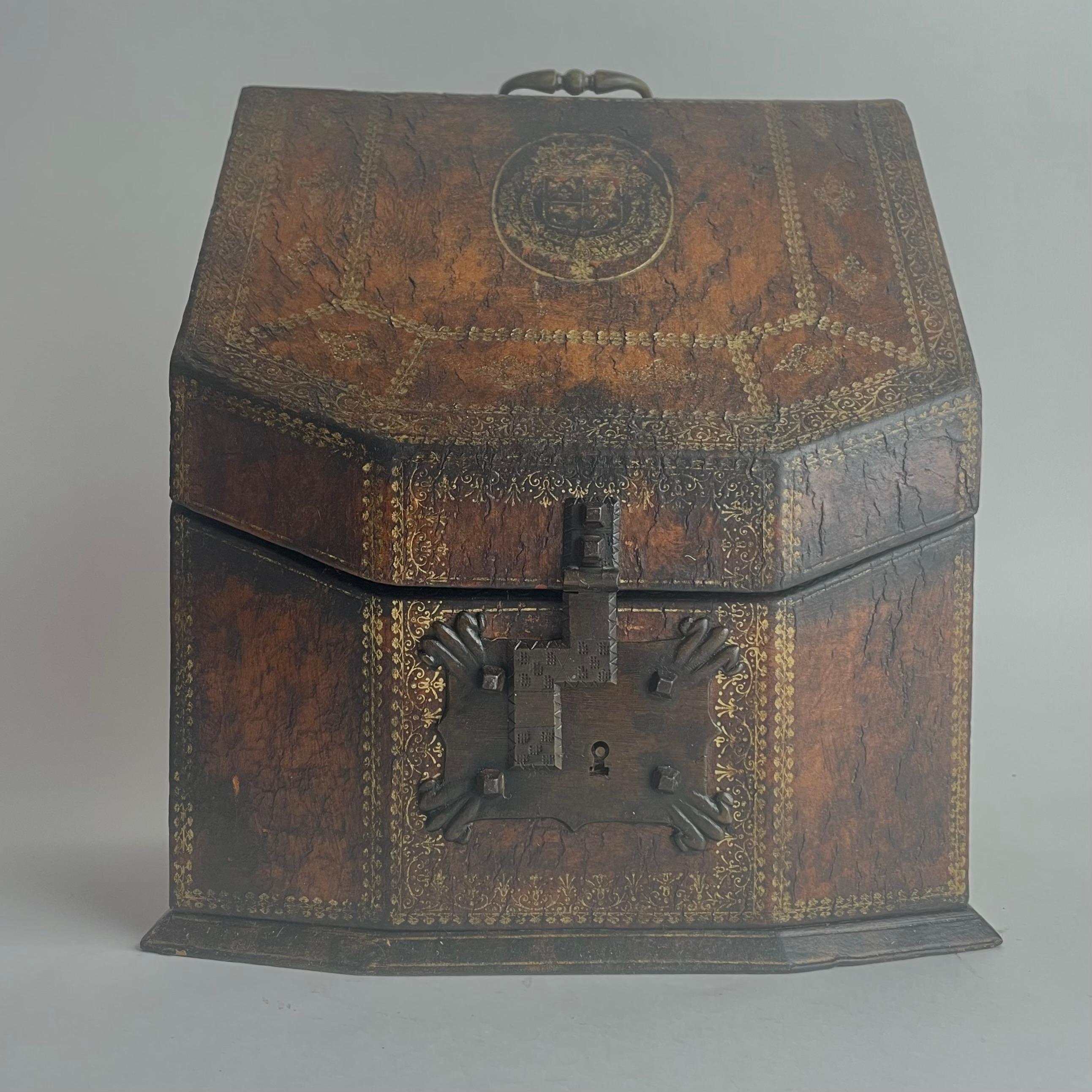 Beautiful Leather Letter Holder with gilded details and coat of arms, probably from the late 19th Century. Nice patina on the leather. (See pictures)

The key is missing but the letter holder is open.


Wear consistent with age and use.
