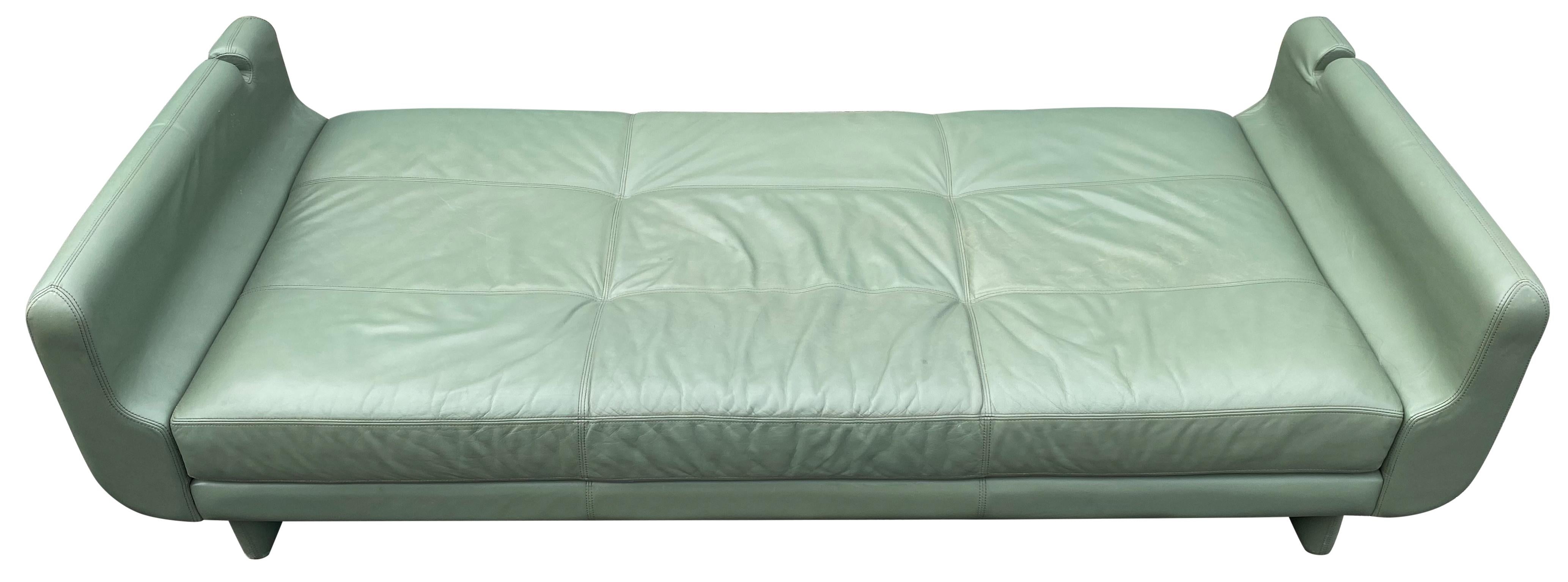 Beautiful Leather Matinee Daybed Sofa by Vladimir Kagan Sage Green Leather 2