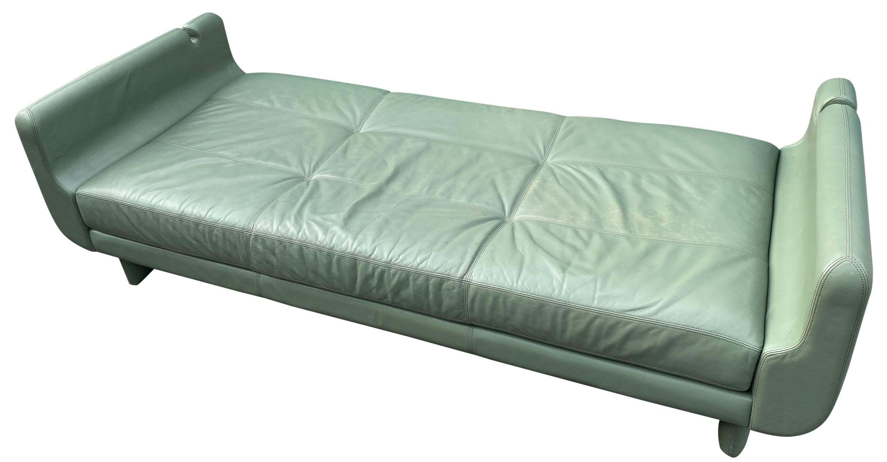 Beautiful Leather Matinee Daybed Sofa by Vladimir Kagan Sage Green Leather 4