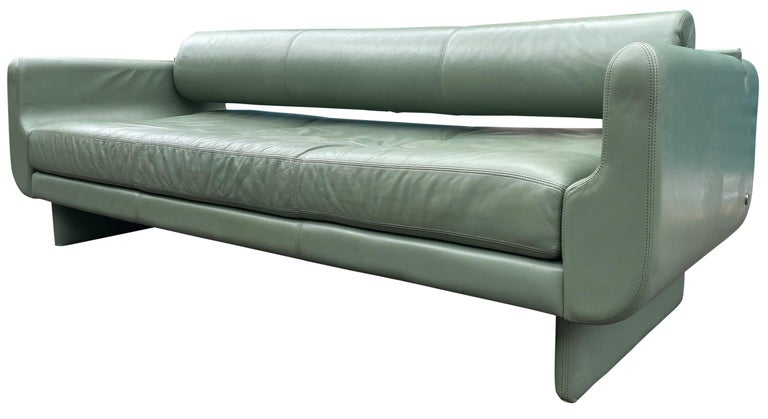 Beautiful Leather Matinee Daybed Sofa by Vladimir Kagan Sage Green