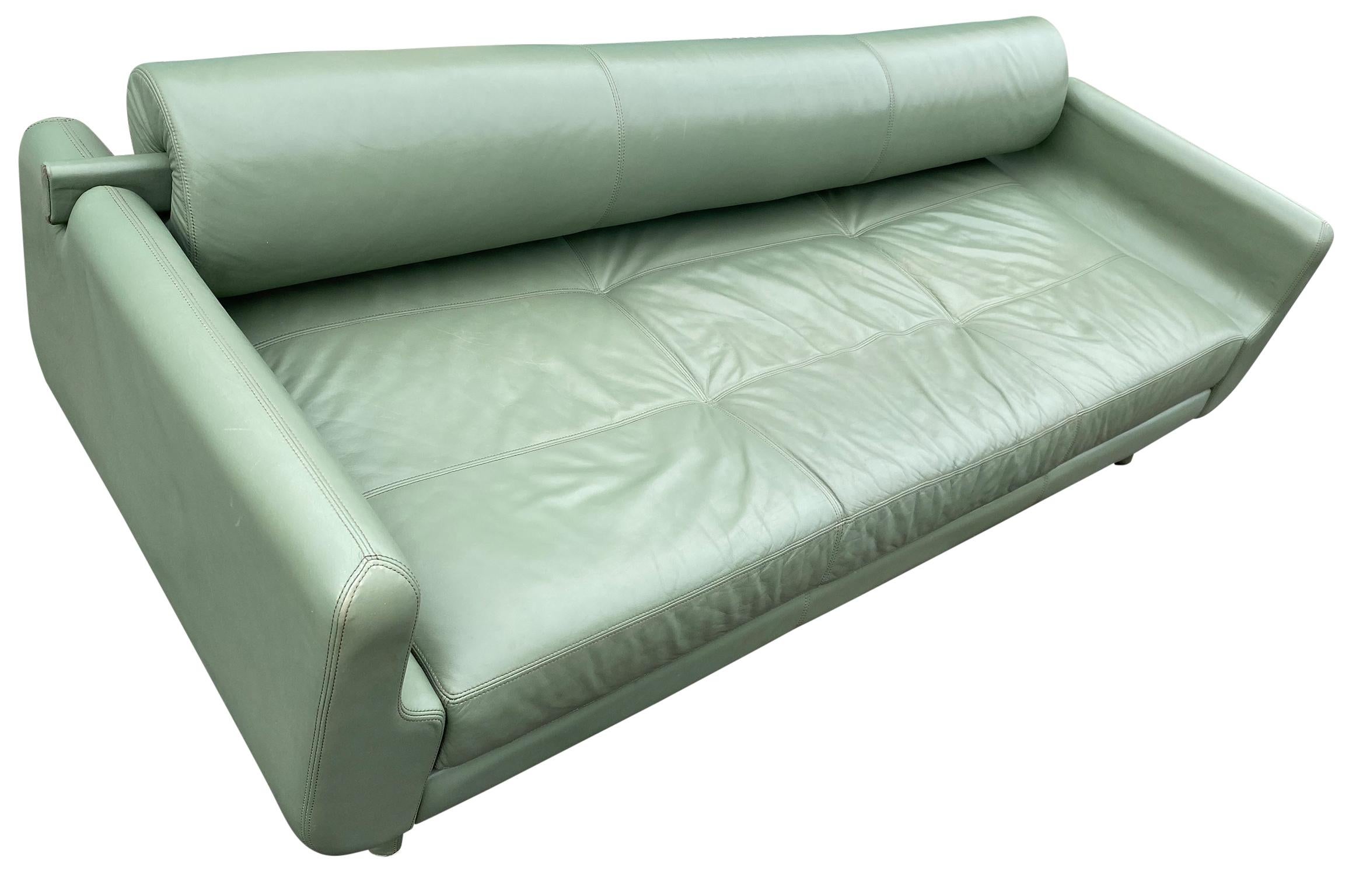 Mid-Century Modern Beautiful Leather Matinee Daybed Sofa by Vladimir Kagan Sage Green Leather