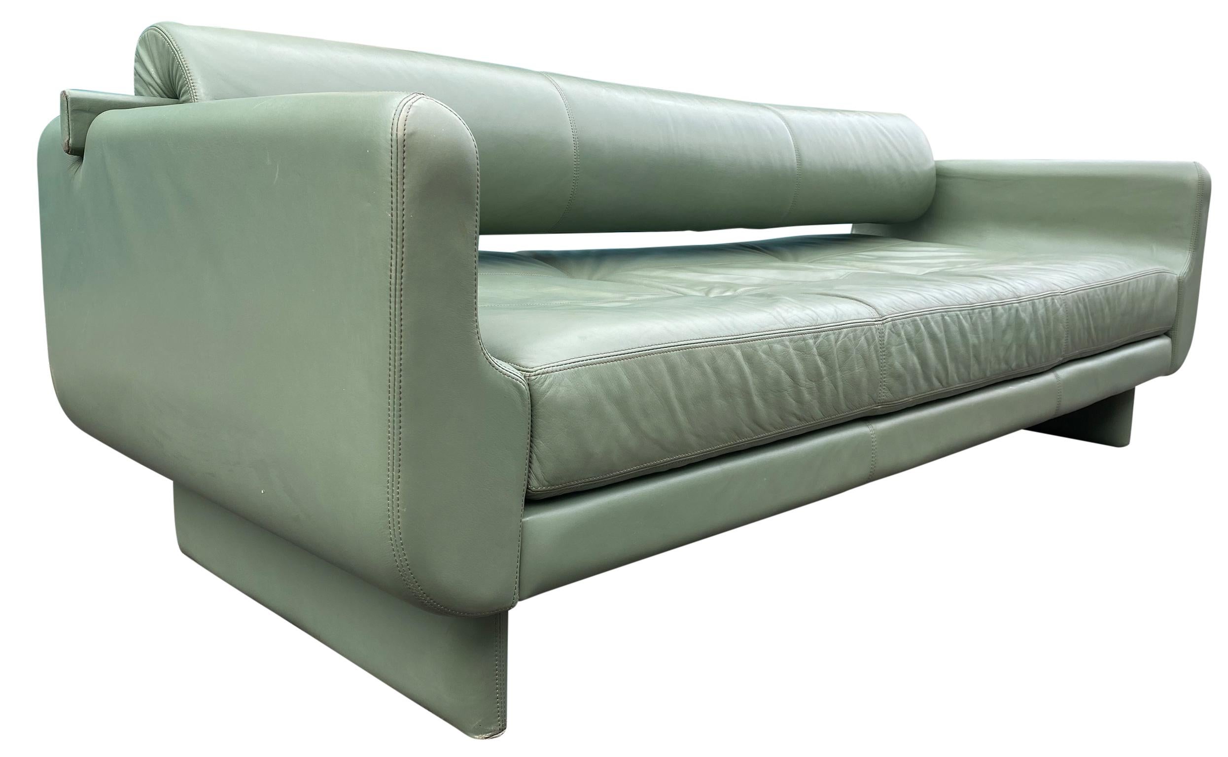 American Beautiful Leather Matinee Daybed Sofa by Vladimir Kagan Sage Green Leather