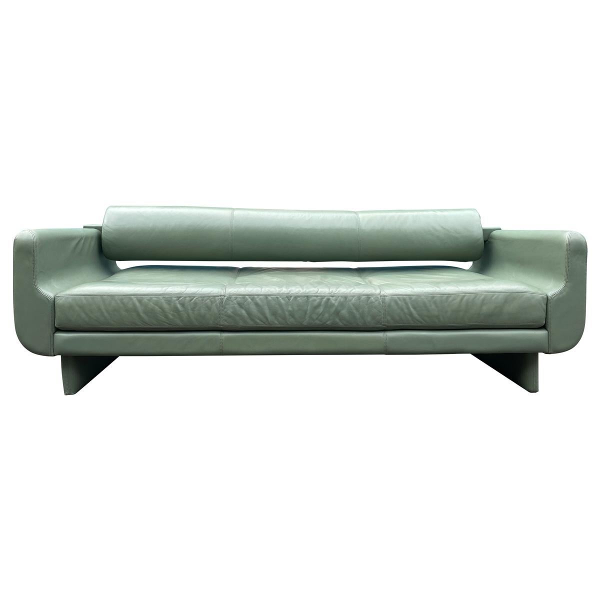 Beautiful Leather Matinee Daybed Sofa by Vladimir Kagan Sage Green Leather