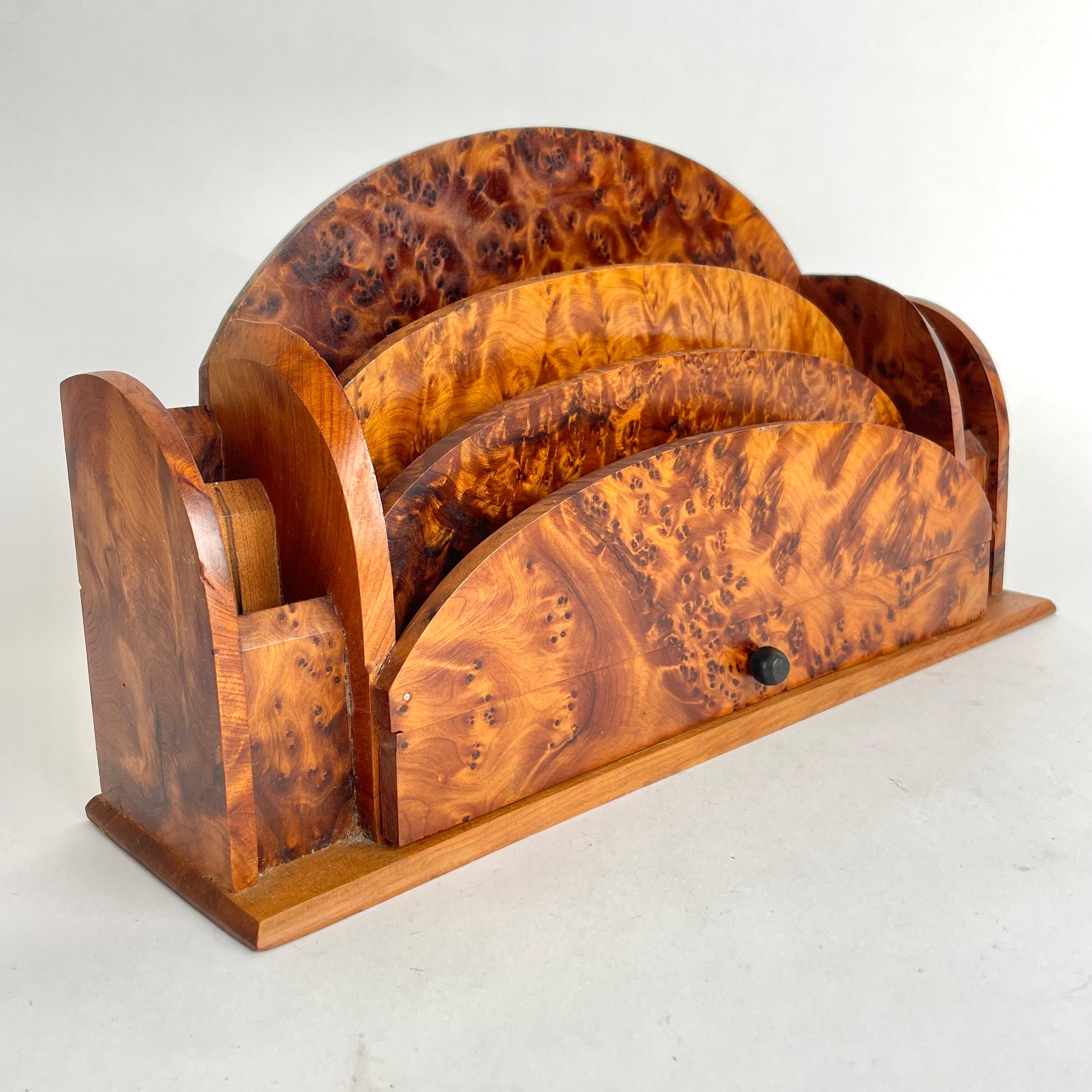French Beautiful Letter Stand in Art Deco with Thuja burl from the 1930s For Sale