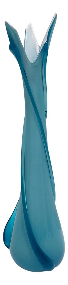 Schöne hellblaue Murano-Glasvase aus Venedig, Italien, 1980er Jahre