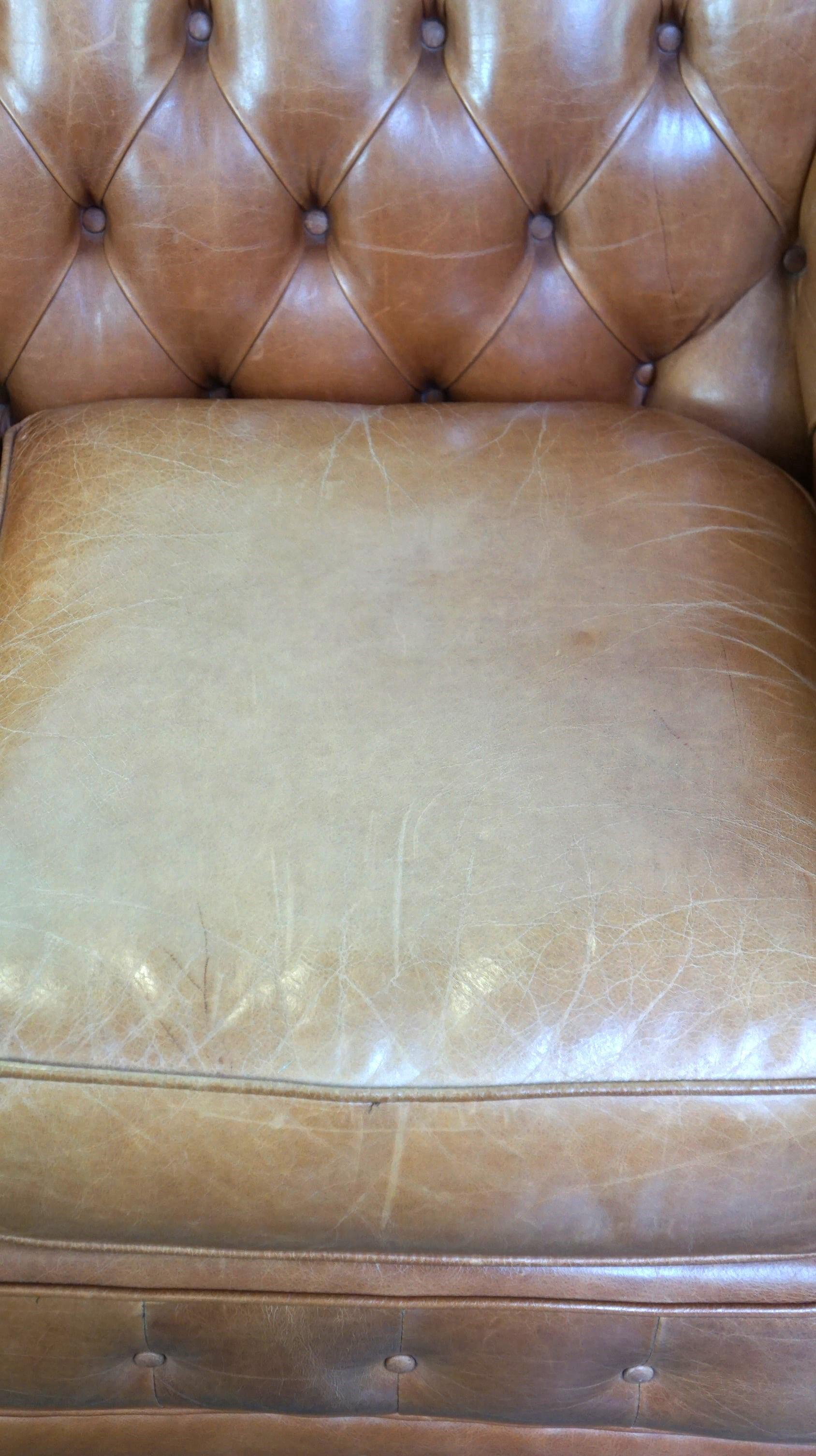 Schöner hellbrauner Springvale English Cowhide Leder Chesterfield 2-Sitzer im Angebot 2