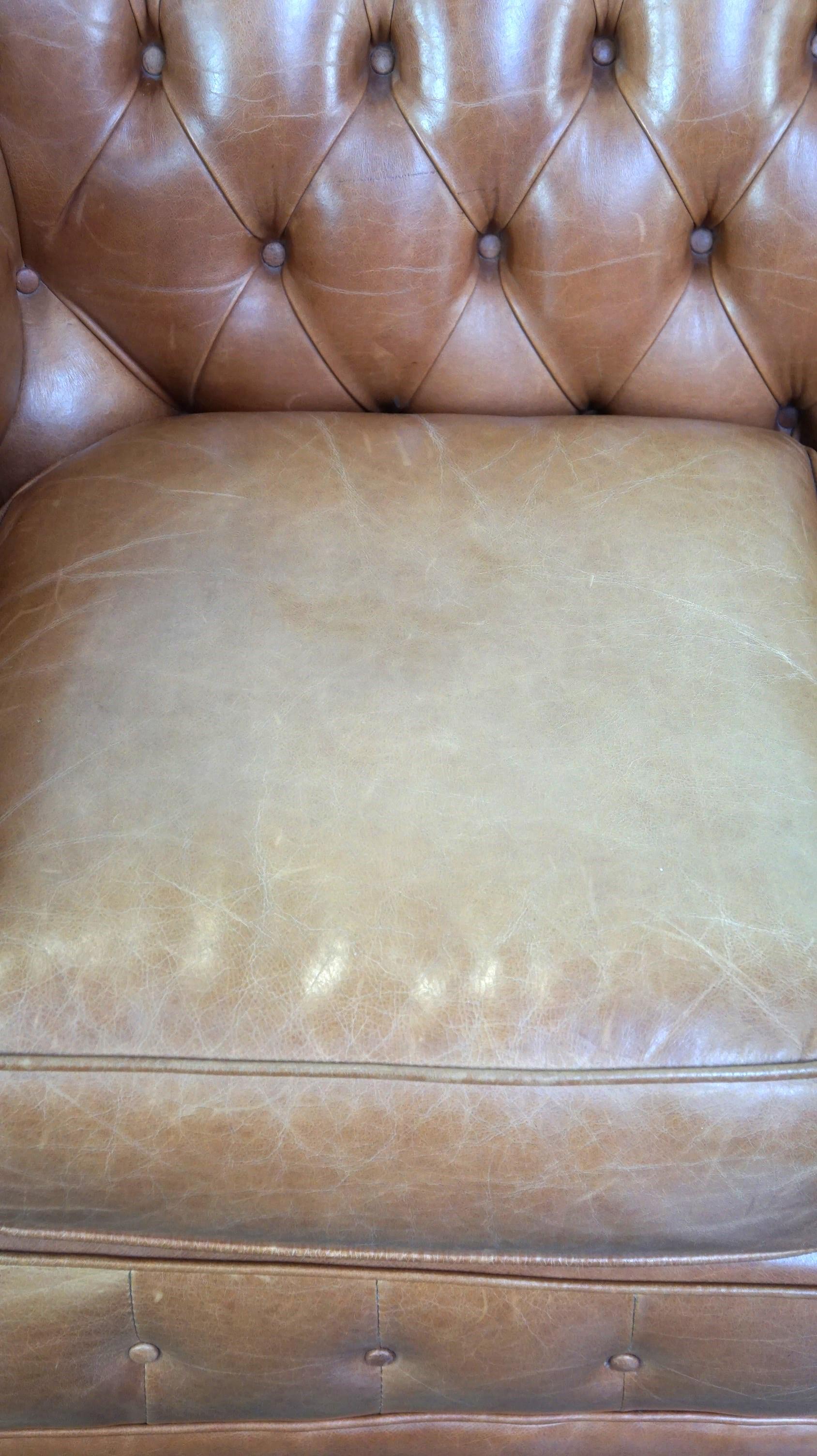 Schöner hellbrauner Springvale English Cowhide Leder Chesterfield 2-Sitzer im Angebot 3