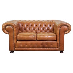 Beautiful light brown Springvale English cowhide leather Chesterfield 2-seat