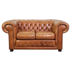 Beautiful light brown Springvale English cowhide leather Chesterfield 2-seat