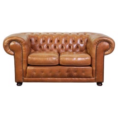 Precioso Chesterfield de 2 plazas de cuero vacuno inglés Springvale marrón claro