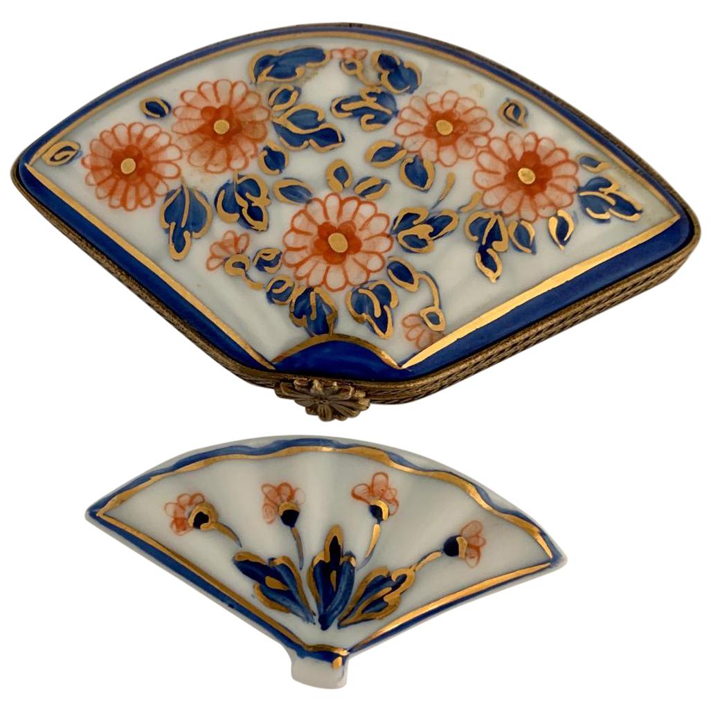 Beautiful Limoges France Hand Painted Porcelain Fan Trinket Box