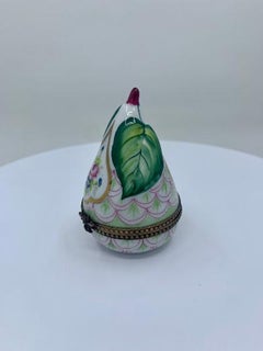 Beautiful Limoges France Hand Painted Porcelain Pear Box with Bee Closure
