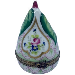 Beautiful Limoges France Hand Painted Porcelain Pear Box with Bee Closure