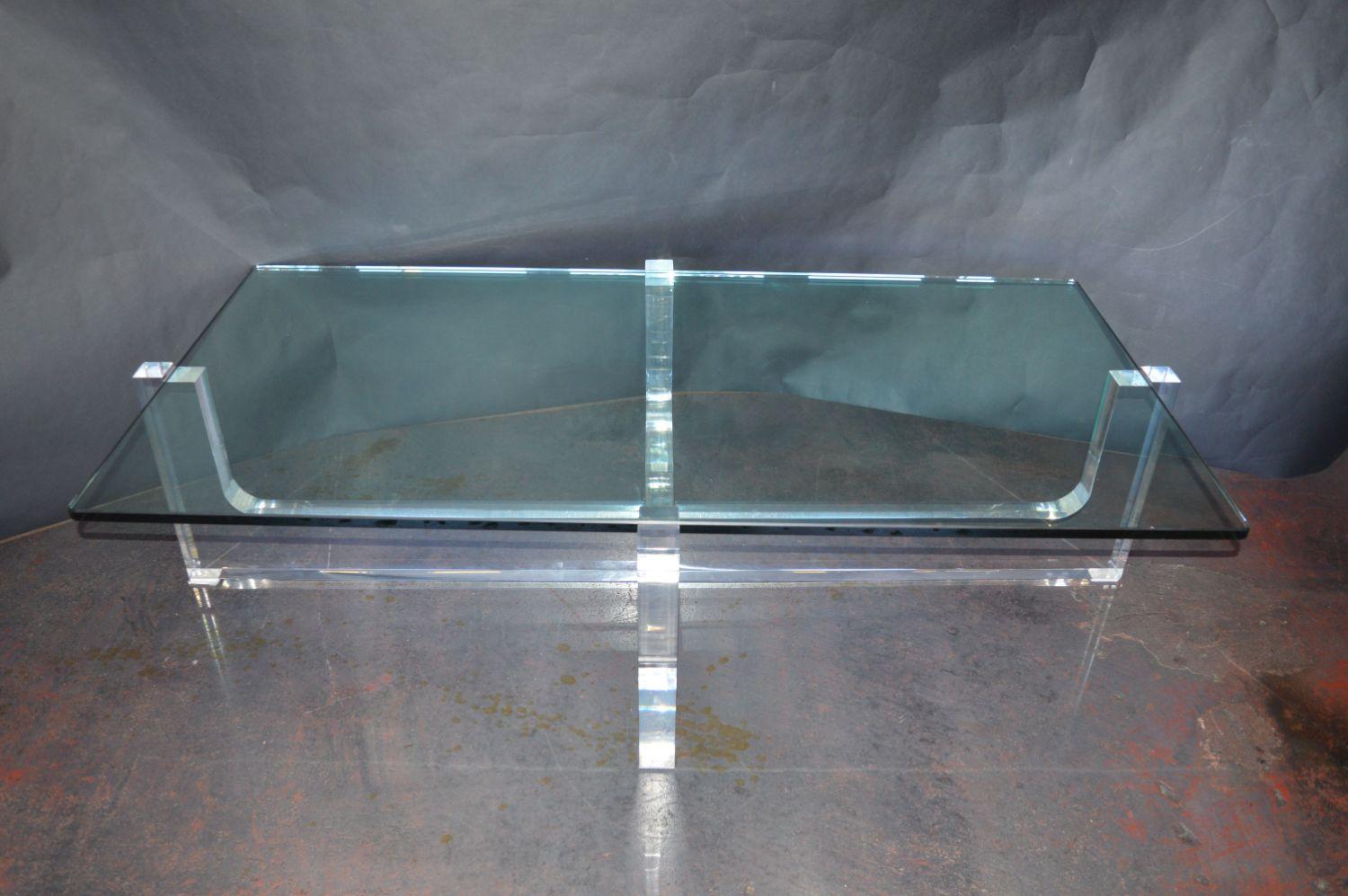 Late 20th Century Beautiful Lion in Frost Lucite Coffee Table. USA, C. 1970s For Sale