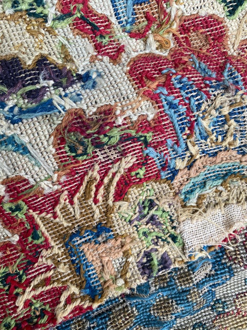 Bobyrug’s Beautiful Little 18th Century French Needlepoint Fragment Tapestry For Sale 8