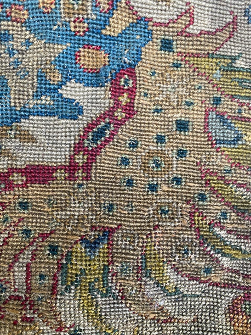 Bobyrug’s Beautiful Little 18th Century French Needlepoint Fragment Tapestry In Fair Condition For Sale In Saint Ouen, FR