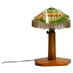 Vintage Beautiful Little 1950s Teak Table Lamp with a Colorful Plastic Shade