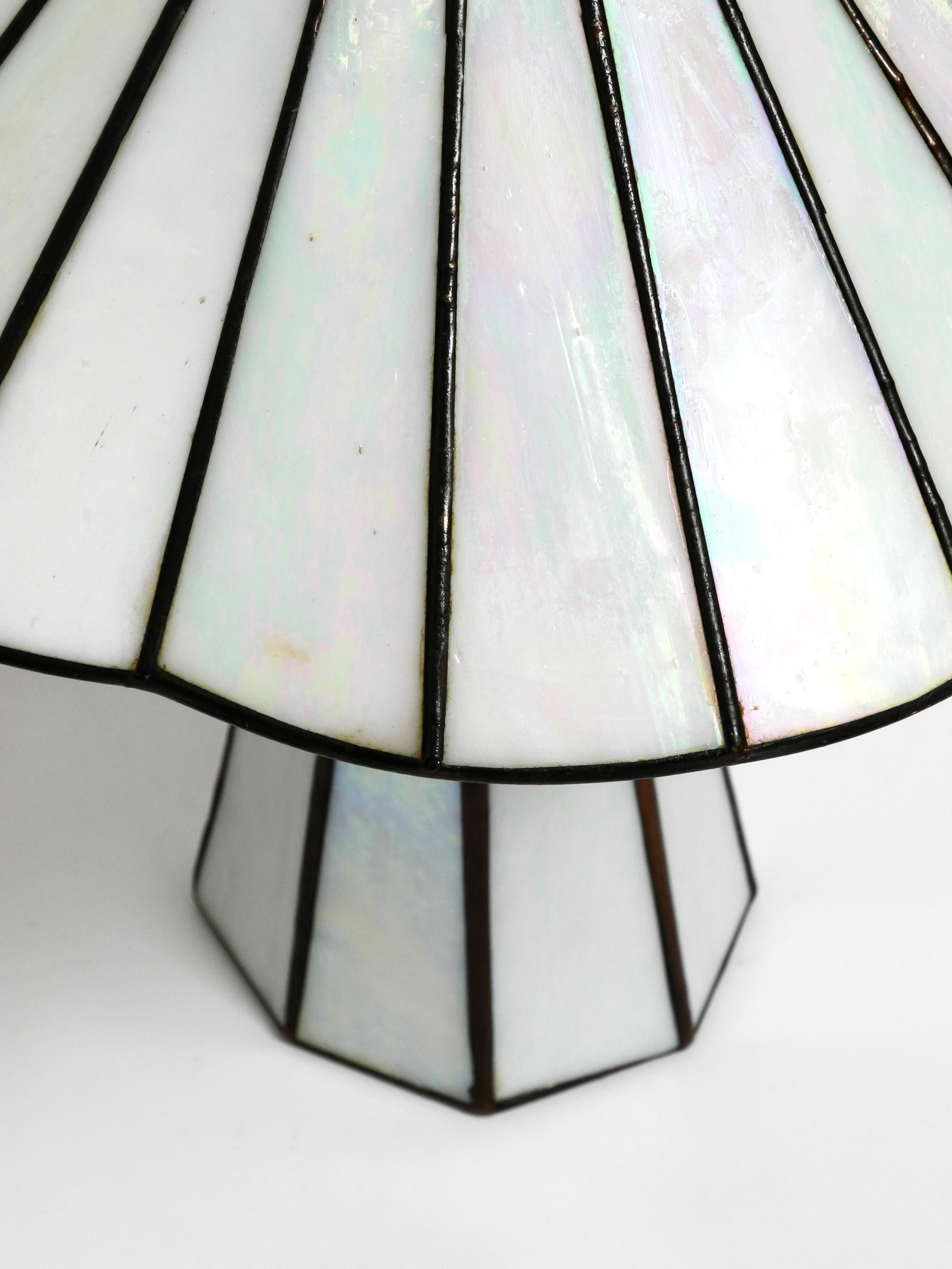 Beautiful Little 70s Tiffany Design Table Lamp Made of Mother-of-pearl Glass 7
