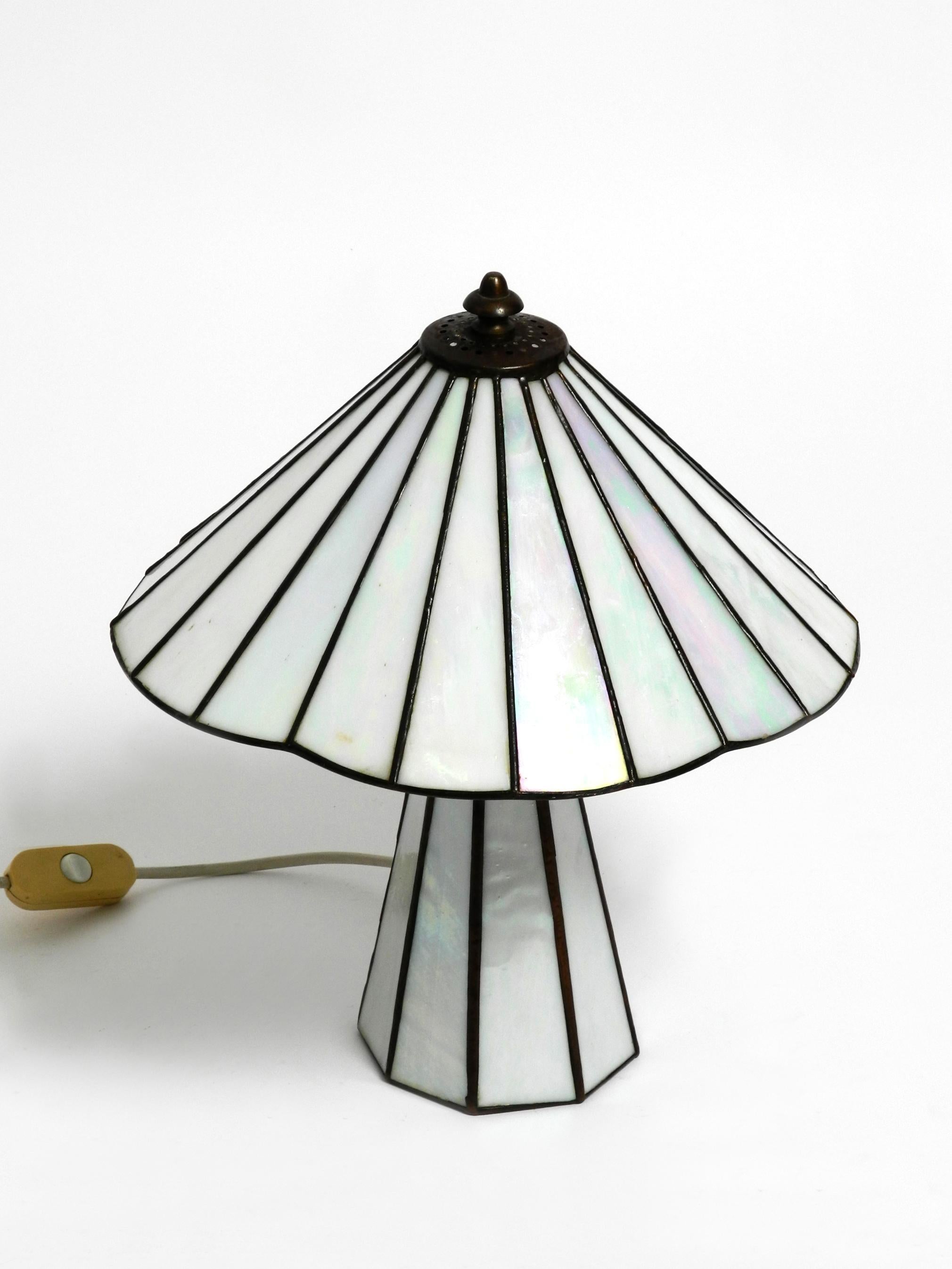 Beautiful Little 70s Tiffany Design Table Lamp Made of Mother-of-pearl Glass 8