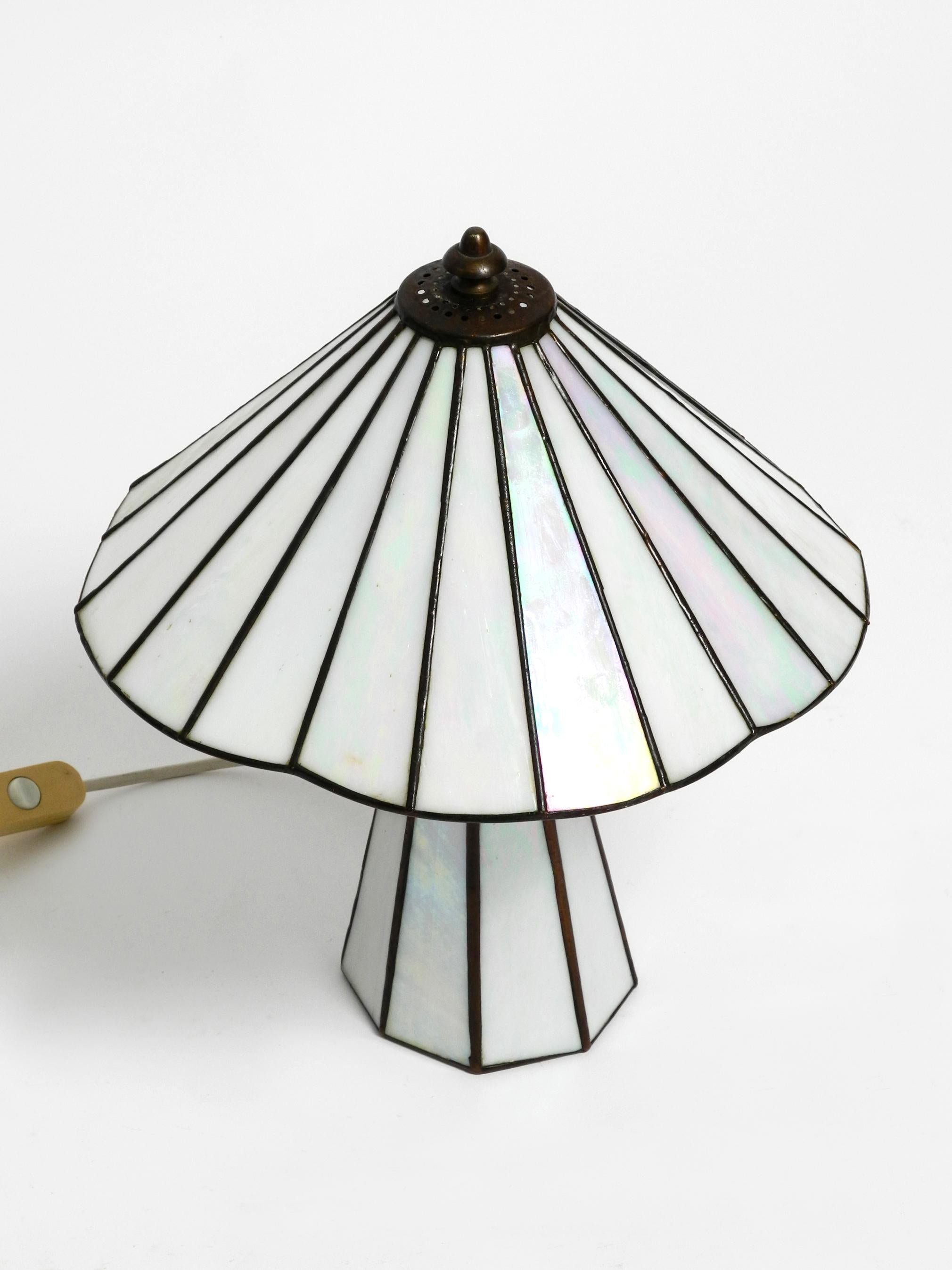 Regency Beautiful Little 70s Tiffany Design Table Lamp Made of Mother-of-pearl Glass
