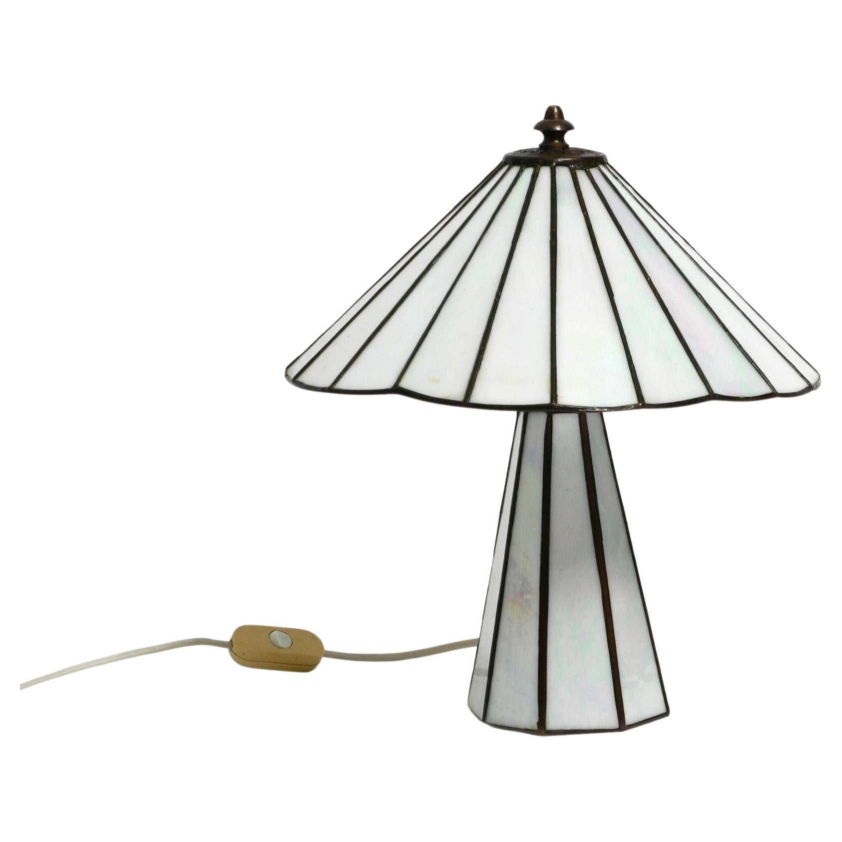 Beautiful Little 70s Tiffany Design Table Lamp Made of Mother-of-pearl Glass